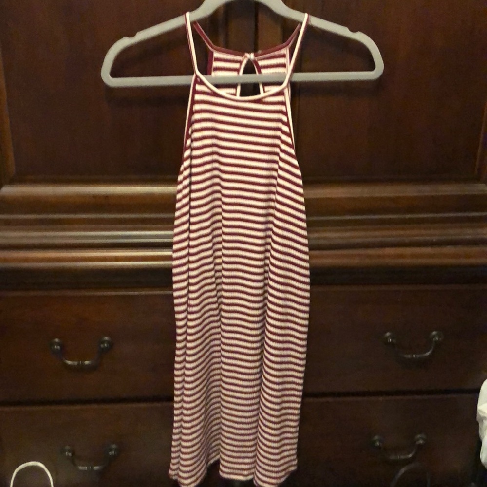 Red and White Striped High Neck Dress